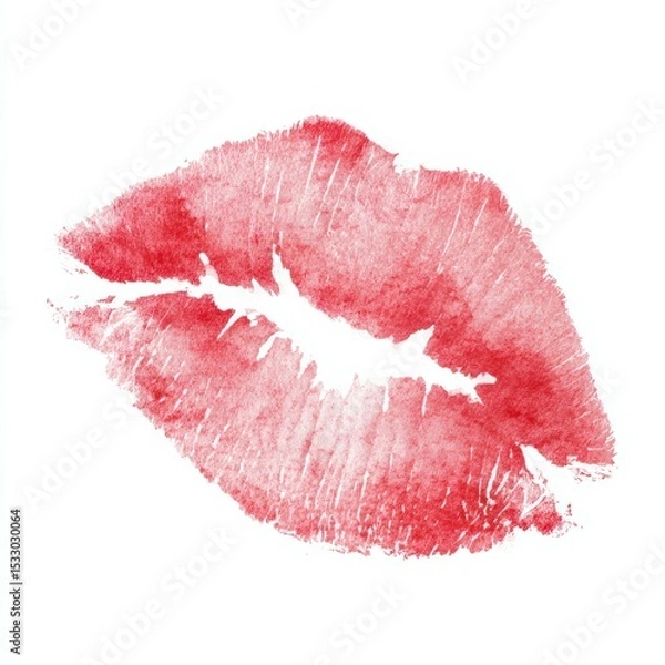 Fototapeta Lips print artwork created with watercolor technique on white background showcases vibrant red tones and unique texture