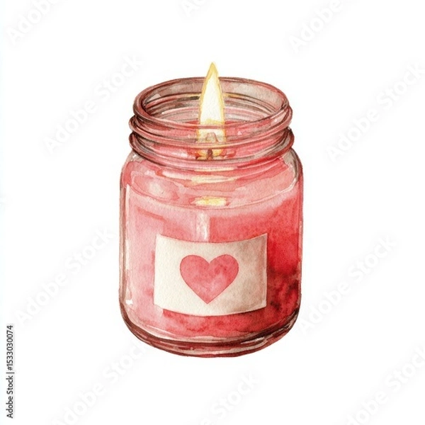 Fototapeta Decorative pink candle with heart label burning softly in a cozy space, creating a warm atmosphere