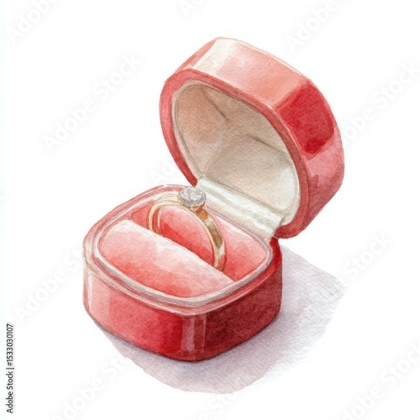 Fototapeta Elegant engagement ring displayed in a red velvet box for a special proposal moment