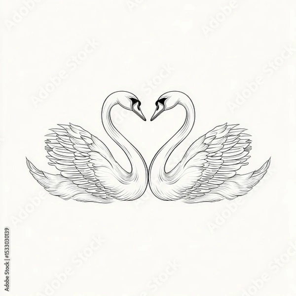 Fototapeta Two elegant swans gracefully arching their necks towards each other in a harmonious display of love and connection