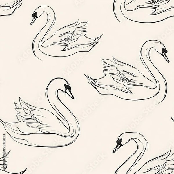Fototapeta Elegant swan designs in repetitive patterns showcasing graceful movements on a soft background