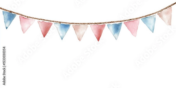 Fototapeta Colorful watercolor bunting and floral elements create a festive atmosphere for celebrations and events
