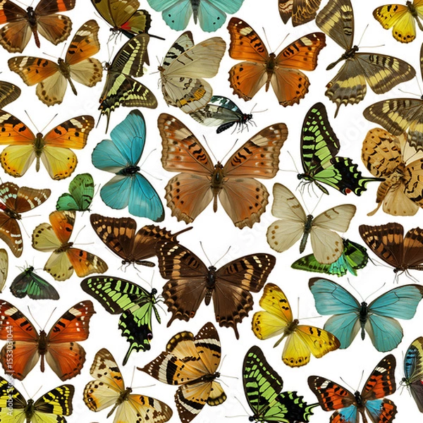 Obraz Variety of Realistic Butterfly Species Isolated on Transparent Background

