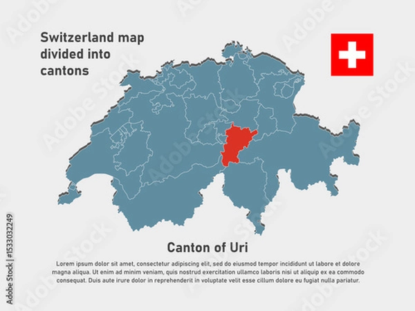 Obraz Vector map of Switzerland - Canton of Uri