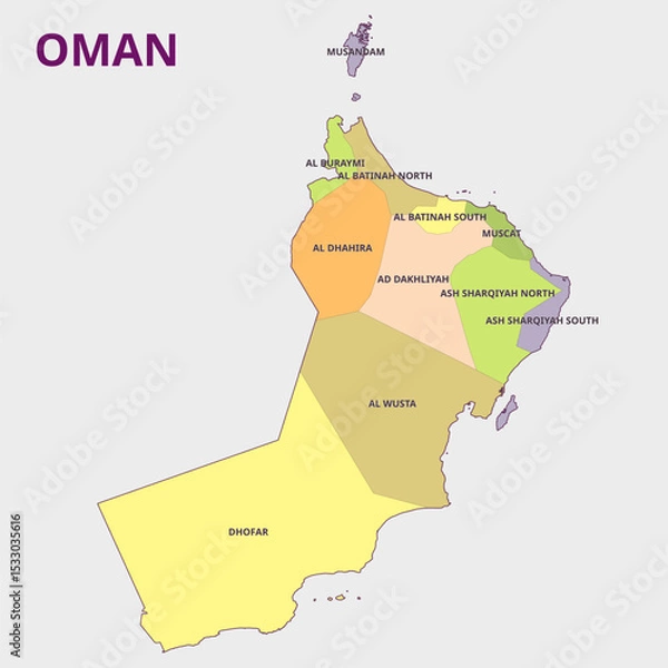 Obraz Map of Oman Administrative Regions