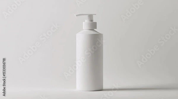 Obraz A simple studio shot showing a white plastic bottle with a pump dispenser on a white background plain