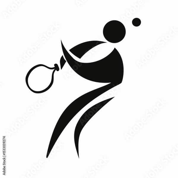 Obraz Minimalist Black and White Vector of Spherical Tennis Player Swinging Racket – Abstract Sport Concept Illustration for Fitness, Branding