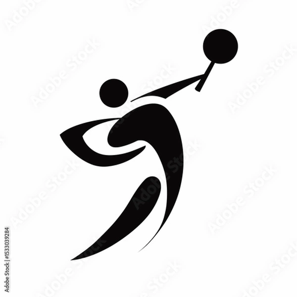 Obraz Minimalist Black and White Vector of Spherical Tennis Player Swinging Racket – Abstract Sport Concept Illustration for Fitness, Branding