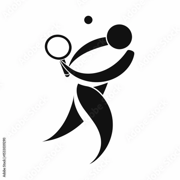 Obraz Minimalist Black and White Vector of Spherical Tennis Player Swinging Racket – Abstract Sport Concept Illustration for Fitness, Branding
