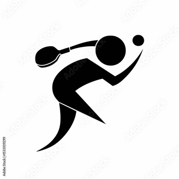 Obraz Minimalist Black and White Vector of Spherical Tennis Player Swinging Racket – Abstract Sport Concept Illustration for Fitness, Branding