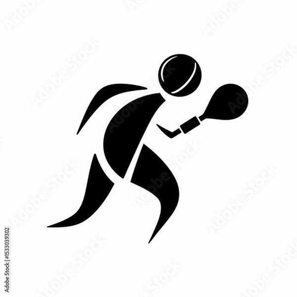Obraz Minimalist Black and White Vector of Spherical Tennis Player Swinging Racket – Abstract Sport Concept Illustration for Fitness, Branding