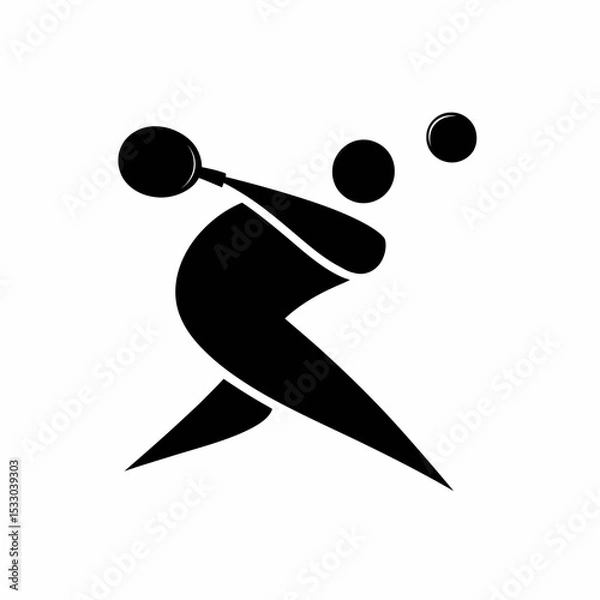 Obraz Minimalist Black and White Vector of Spherical Tennis Player Swinging Racket – Abstract Sport Concept Illustration for Fitness, Branding