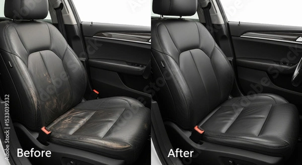 Fototapeta Side-by-side comparison of a car seat before and after cleaning, showing significant improvement in cleanliness and appearance, Generative AI.