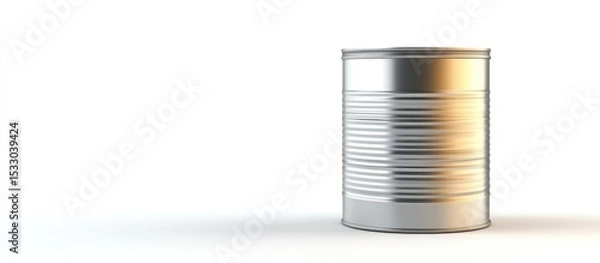 Fototapeta A close up of a ribbed metal can sitting on a white surface against a white background space