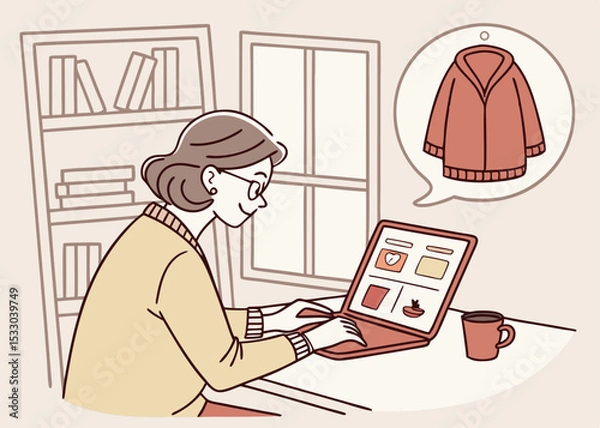 Obraz Woman browsing clothes online shopping experience at home