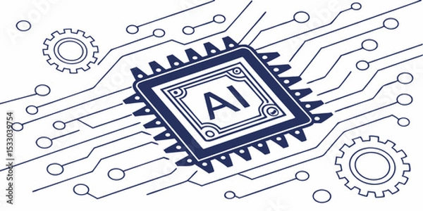 Obraz AI Technology Circuit Board with Processor and Gears