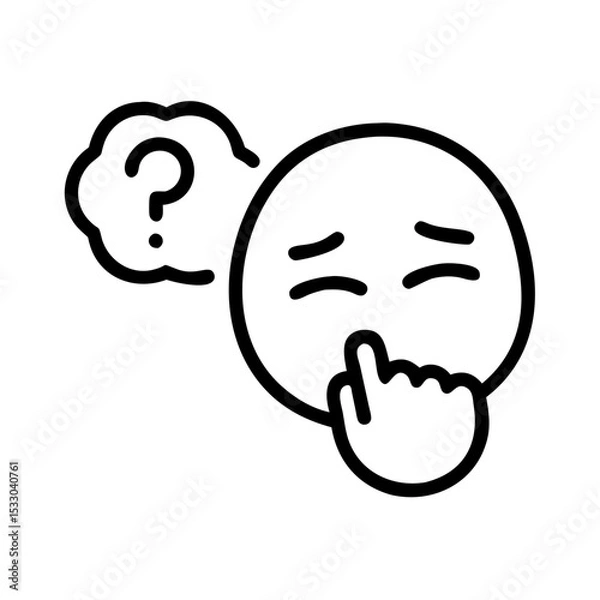 Obraz Thoughtful emoji with question mark pondering a decision concept of vector, icon  