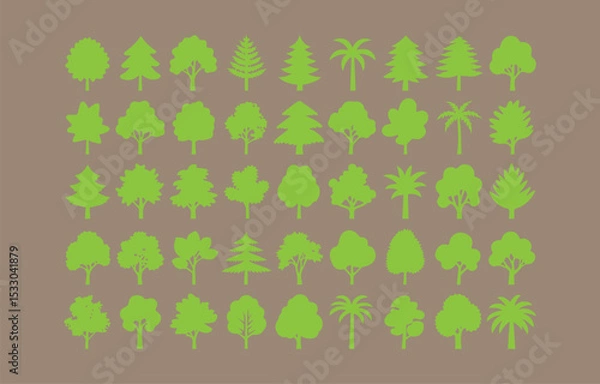 Obraz Collection of green tree silhouettes for design
