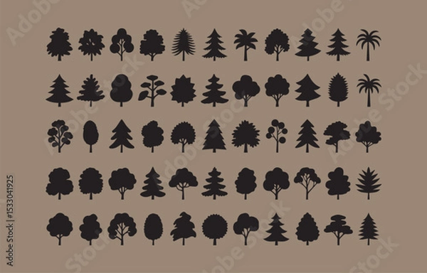 Obraz Collection of black tree silhouettes for design