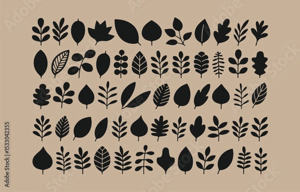 Obraz Collection of black silhouette leaves and branches