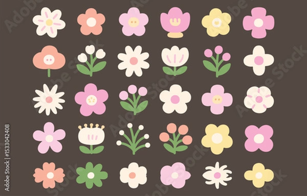 Obraz Collection of cute retro style flower illustrations