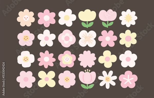 Obraz Collection of cute pastel flowers graphic design elements