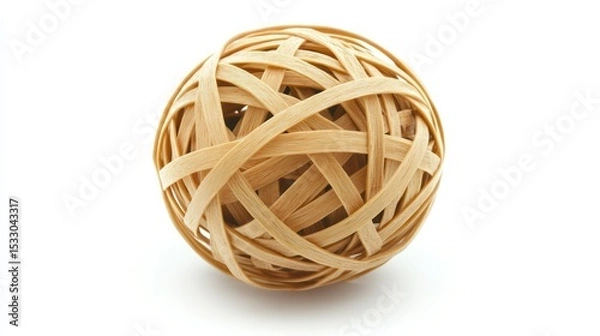 Fototapeta A close up shot of a ball made of rubber bands on a white background with soft shadows around it
