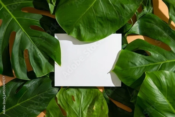 Obraz Monstera leaves background with a space for a text.