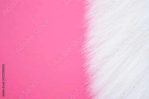 Obraz Light, white fur on pastel pink table background. Empty place for text.