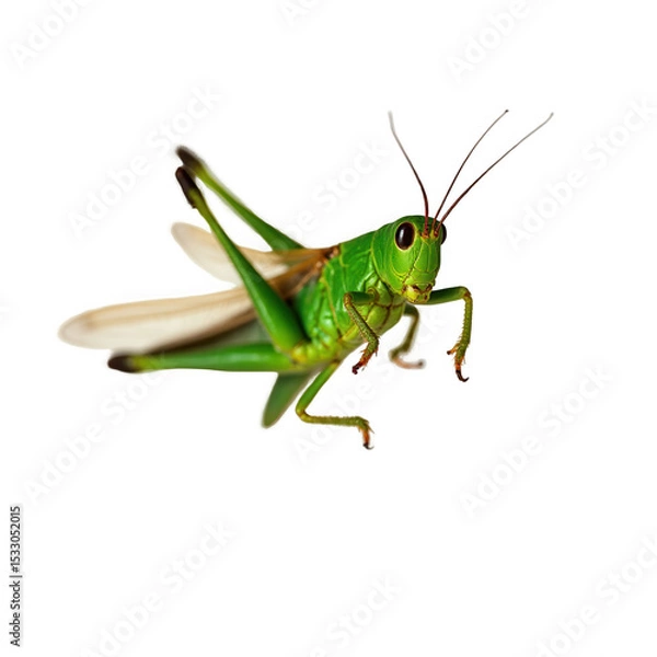 Fototapeta Isolated green grasshopper insect macro photography close up wildlife nature on transparent background