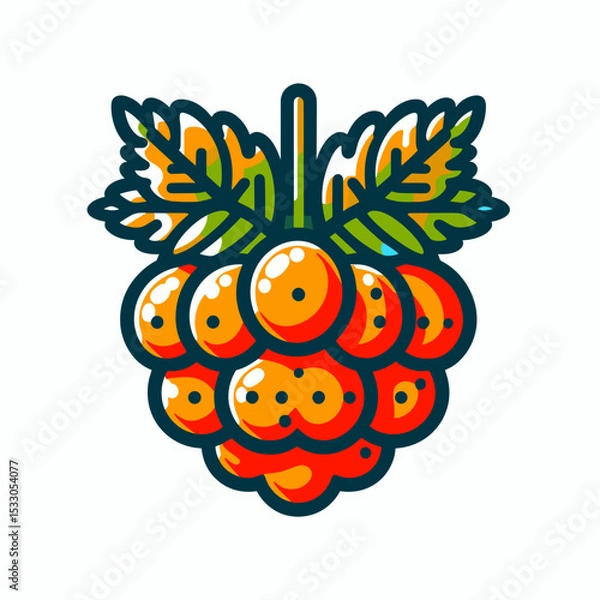 Fototapeta Cloudberries with vibrant leaves in a colorful illustration and copy space