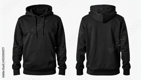 Fototapeta Set of Black front and back view tee hoodie hoody sweatshirt on transparent backgroun