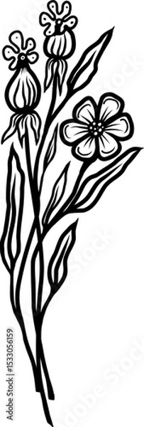 Obraz Hand Drawn Minimal Linear Vector Floral Pattern Print
