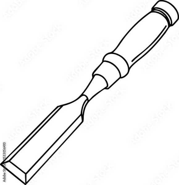 Fototapeta Woodworking chisel tool with wooden handle line art vector illustration 