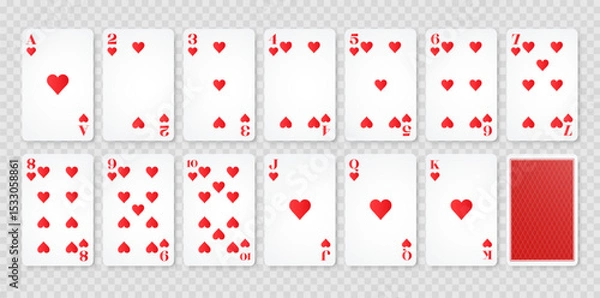 Obraz Playing cards suit of hearts. Set of poker playing cards. Vector illustration