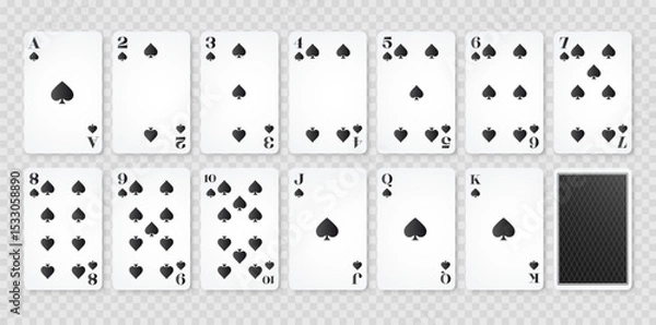 Obraz Playing cards spades suit and back. Set of poker playing cards. Vector illustration
