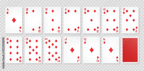 Obraz Playing cards diamond suit and back. Set of poker playing cards. Vector illustration