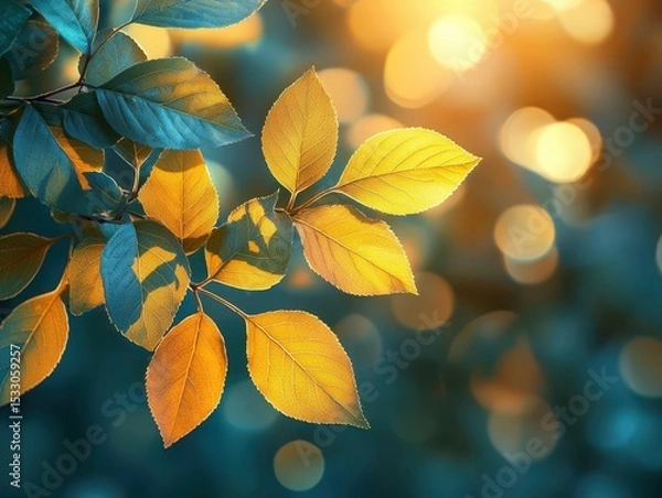 Fototapeta Leaves in Sunlight with Golden-Green Contrast — Botanical Close-Up for Nature, Wellness, and Conceptual Use
