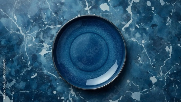 Fototapeta Empty blue dinner plate on marble background