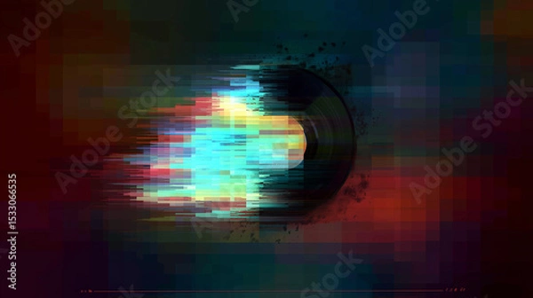 Fototapeta Black Vinyl Record in retro colorful Background