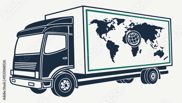 Obraz Stylized Delivery Truck with World Map and Globe Graphic