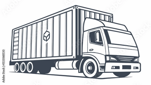 Obraz Stylized Delivery Truck with Cargo Container Outline Illustration