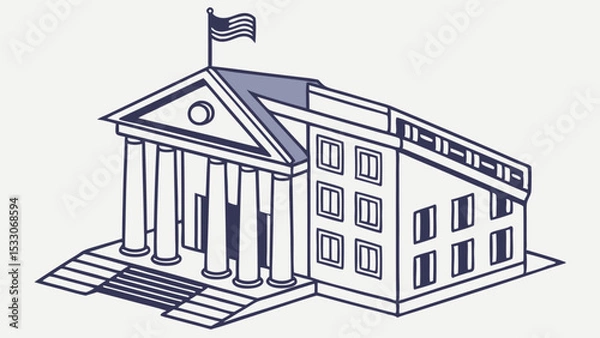 Obraz Stylized Illustration of a Government Building with Flag