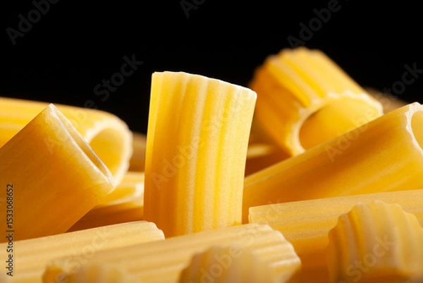 Fototapeta pasta rigatoni macro closeup detail on black