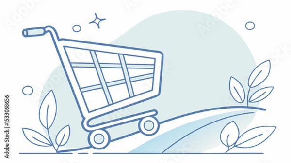 Obraz Stylized Shopping Cart with Plants and Abstract Shapes Illustration