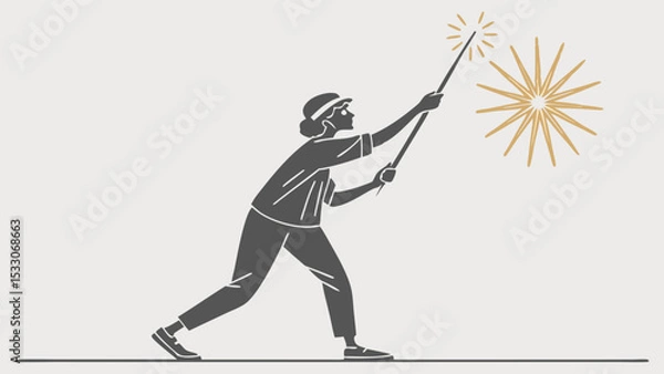 Obraz Stylized woman holding sparklers creating a starburst effect