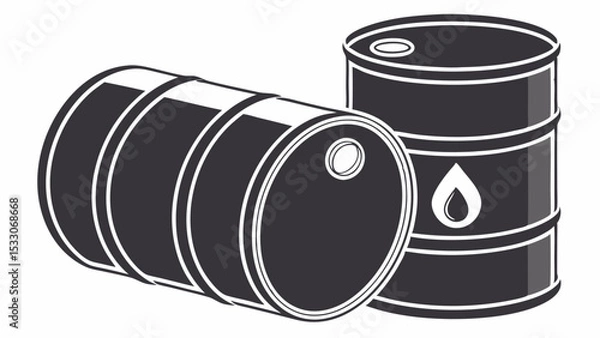 Obraz Two Black Oil Barrels with White Outlines and Drop Symbol
