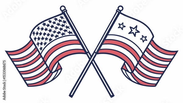 Obraz Two Crossed American Flags with Stars and Stripes
