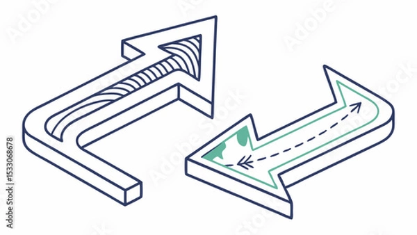 Obraz Two Isometric Arrows Indicating Direction and Flow One with Dashed Line