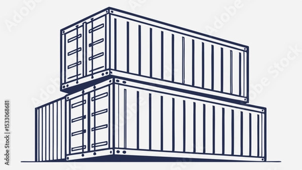 Obraz Two Stacked Shipping Containers in a Simple Line Art Style